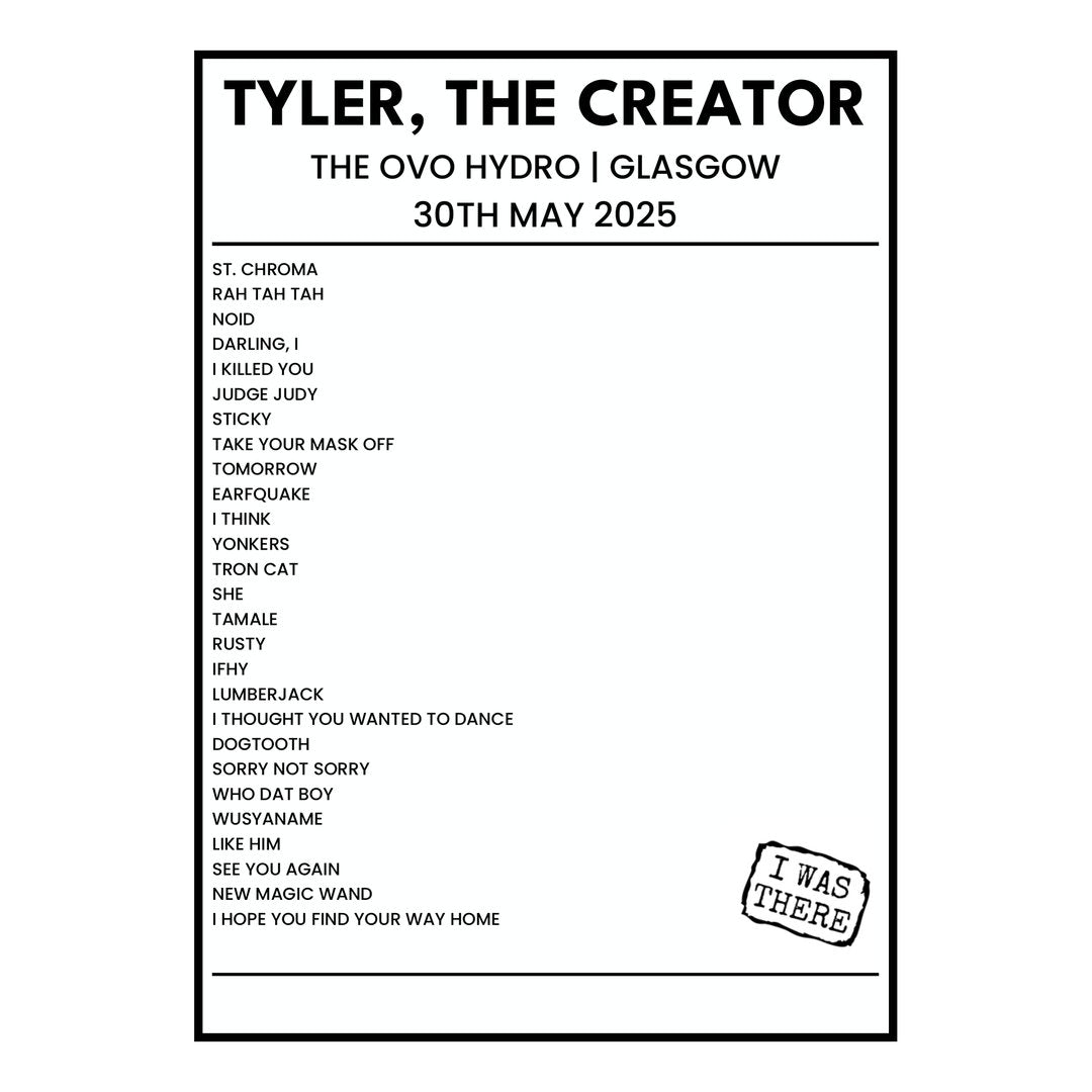 Tyler, The Creator Glasgow 30th May 2025 Setlist poster