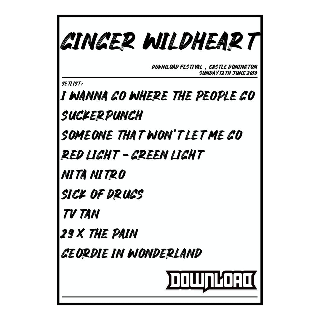 Ginger Wildheart Castle Donington 13th June 2010 Setlist poster