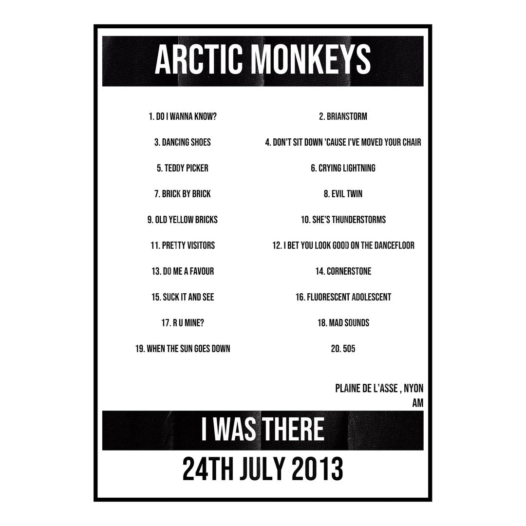 Arctic Monkeys Nyon 24th July 2013 Setlist poster