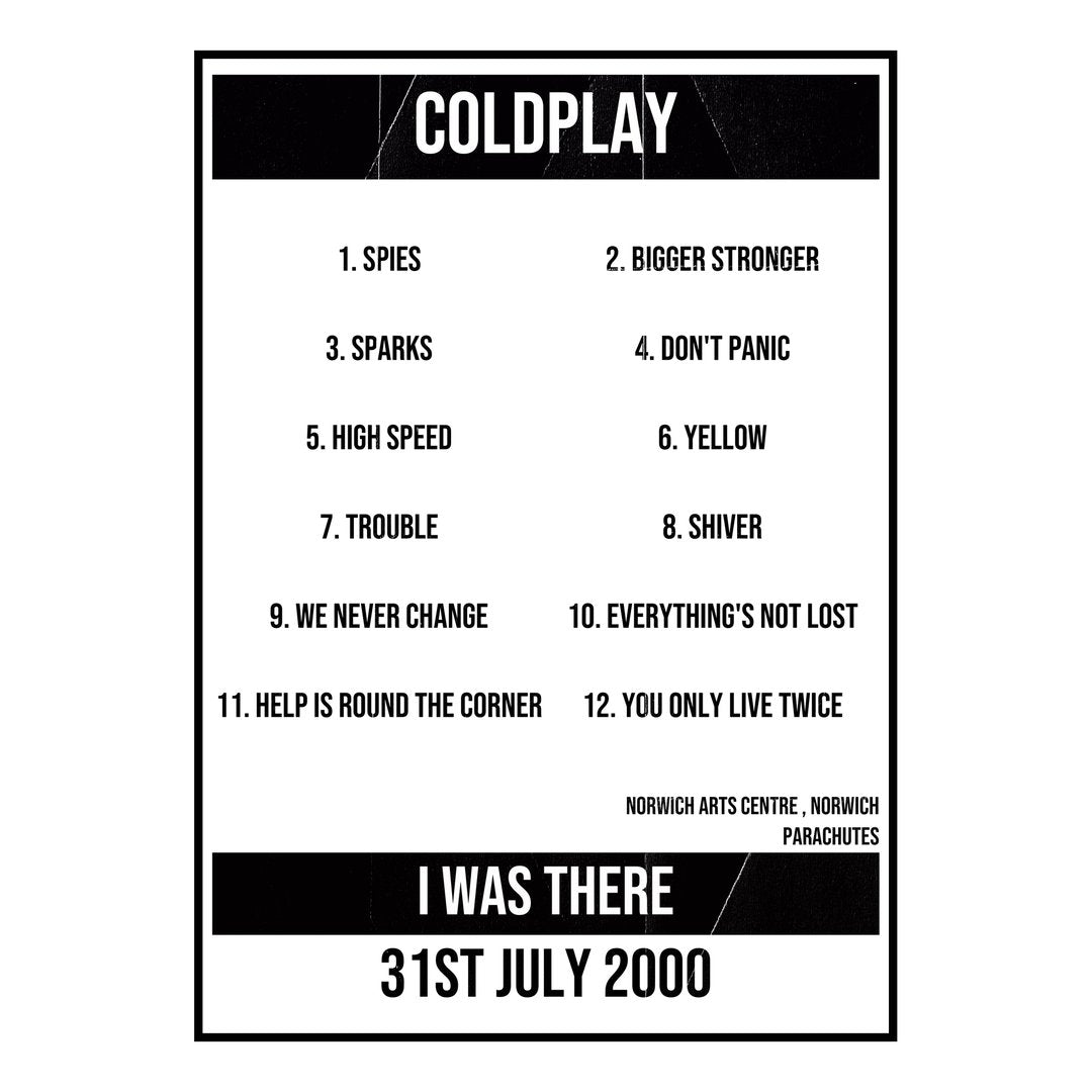Coldplay Norwich 31st July 2000 Setlist poster