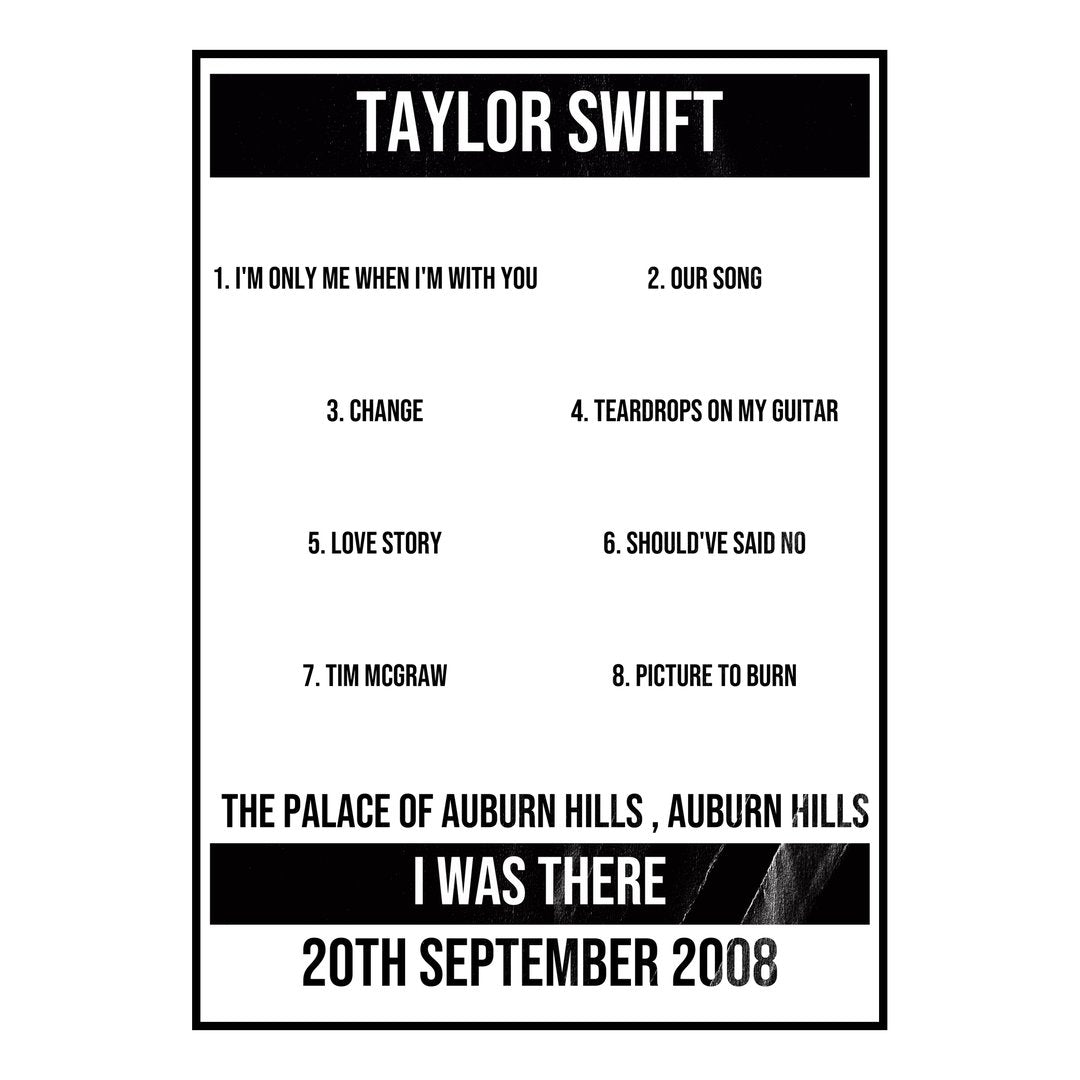 Taylor Swift Auburn Hills 20th September 2008 Setlist poster