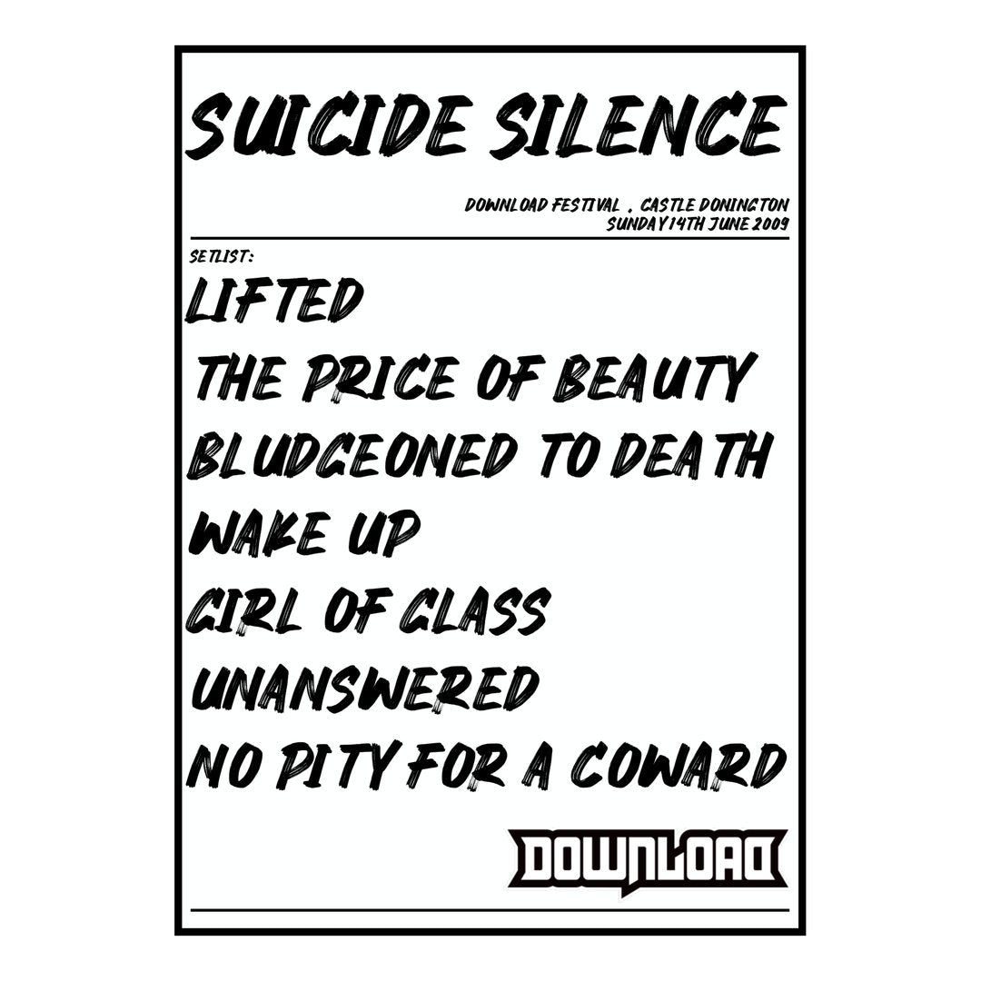 Suicide Silence Castle Donington 14th June 2009 Setlist poster