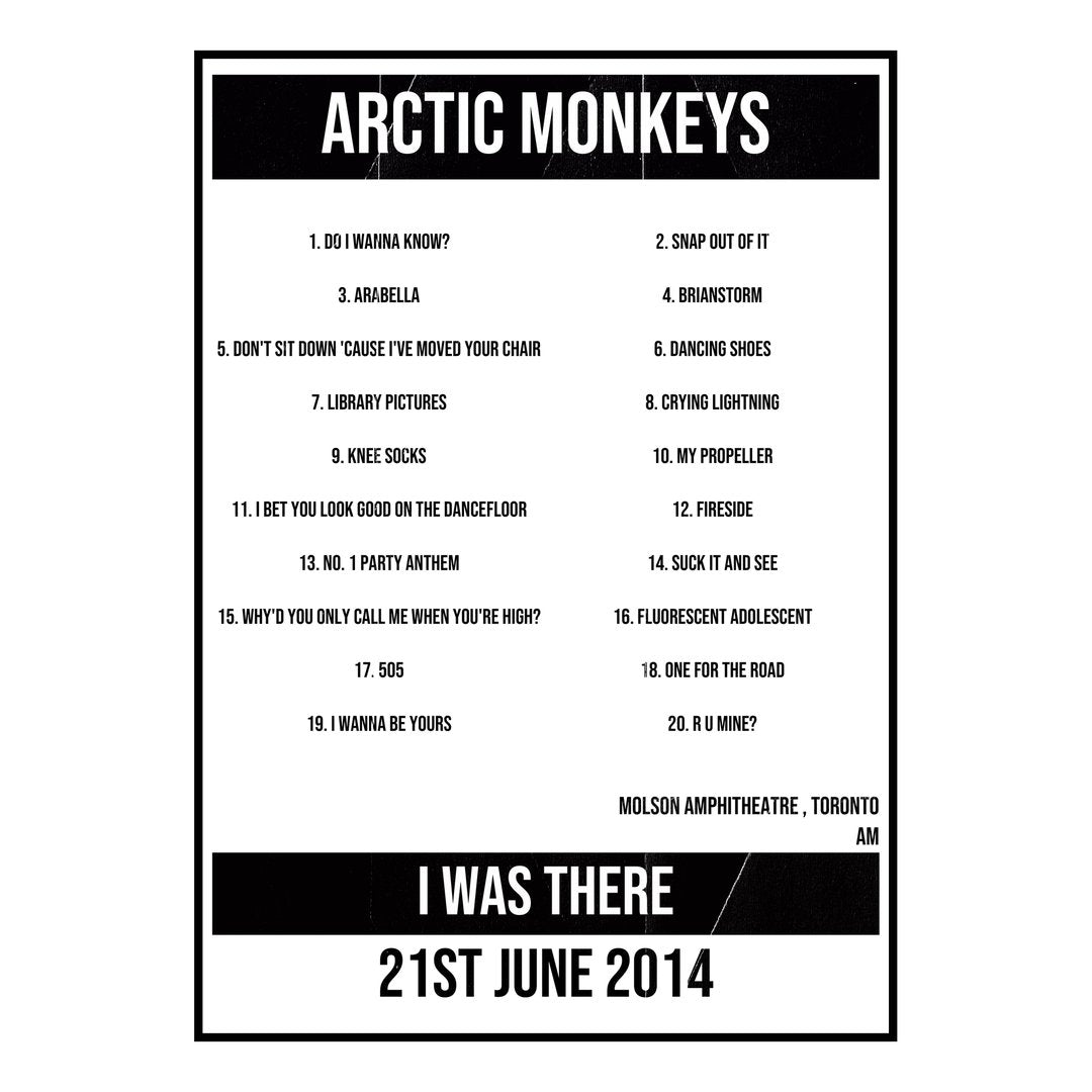 Arctic Monkeys Toronto 21st June 2014 Setlist poster