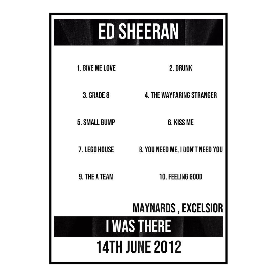 Ed Sheeran Excelsior 14th June 2012 Setlist poster