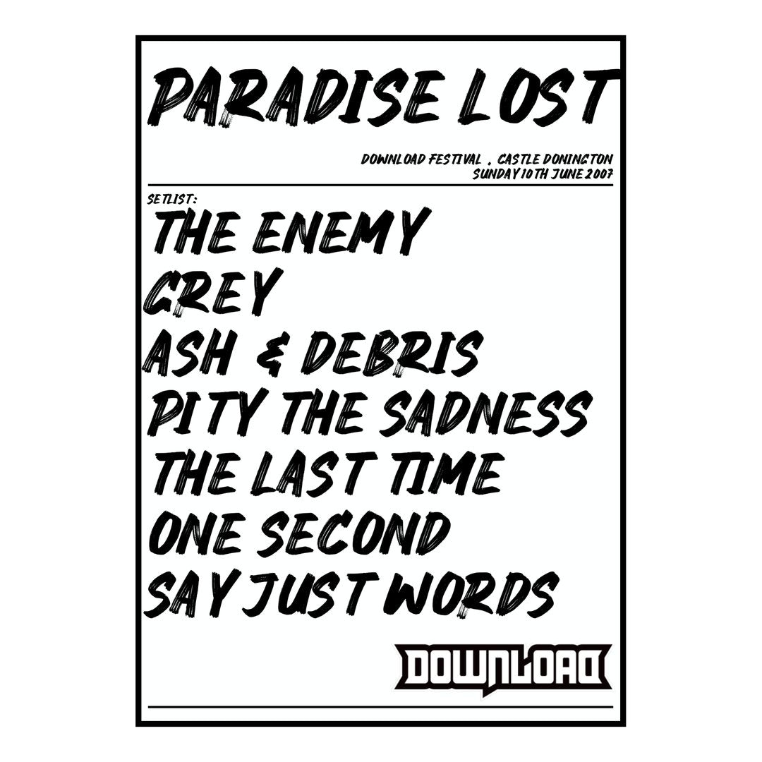 Paradise Lost Castle Donington 10th June 2007 Setlist poster
