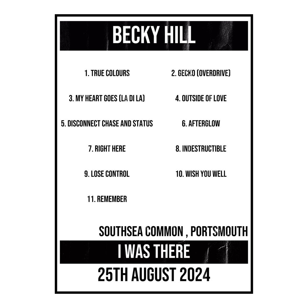 Becky Hill Portsmouth 25th August 2024 Setlist poster