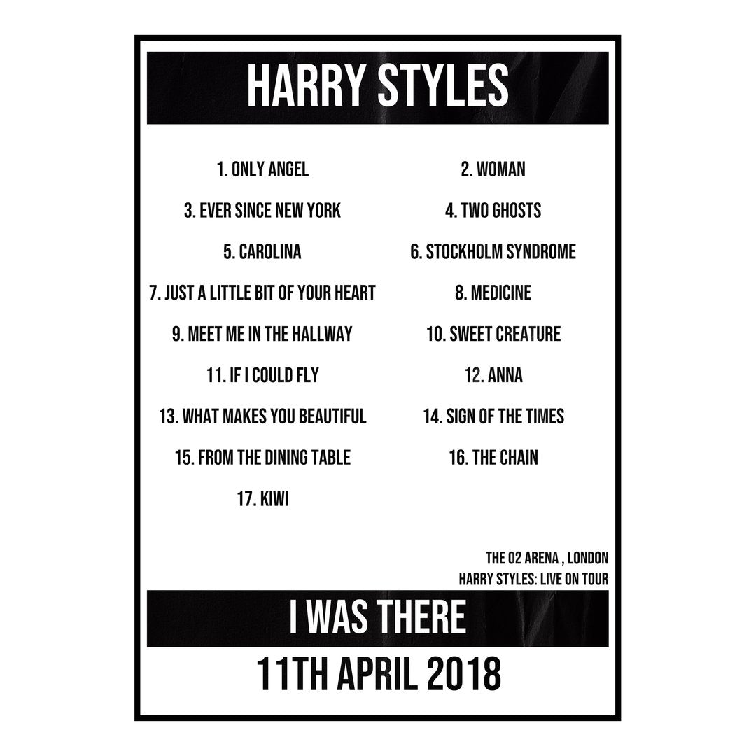 Harry Styles London 11th April 2018 Setlist poster