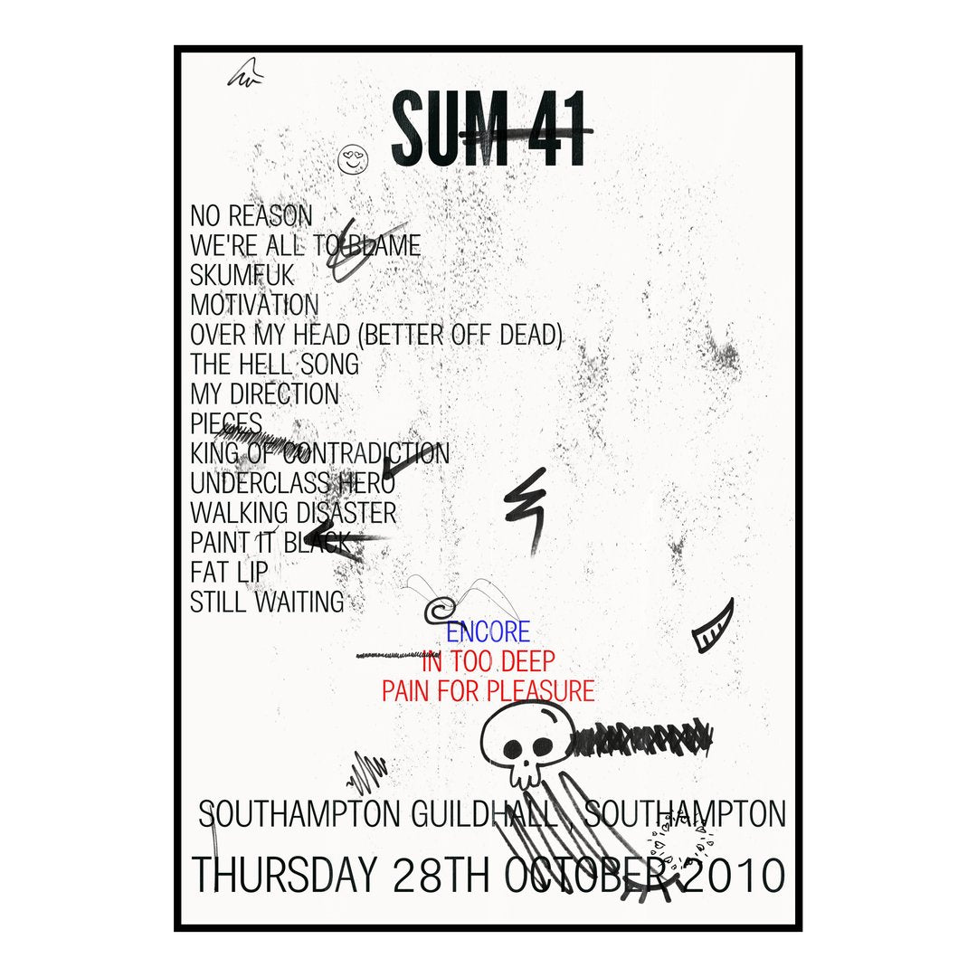 Sum 41 Southampton 28th October 2010 Setlist poster
