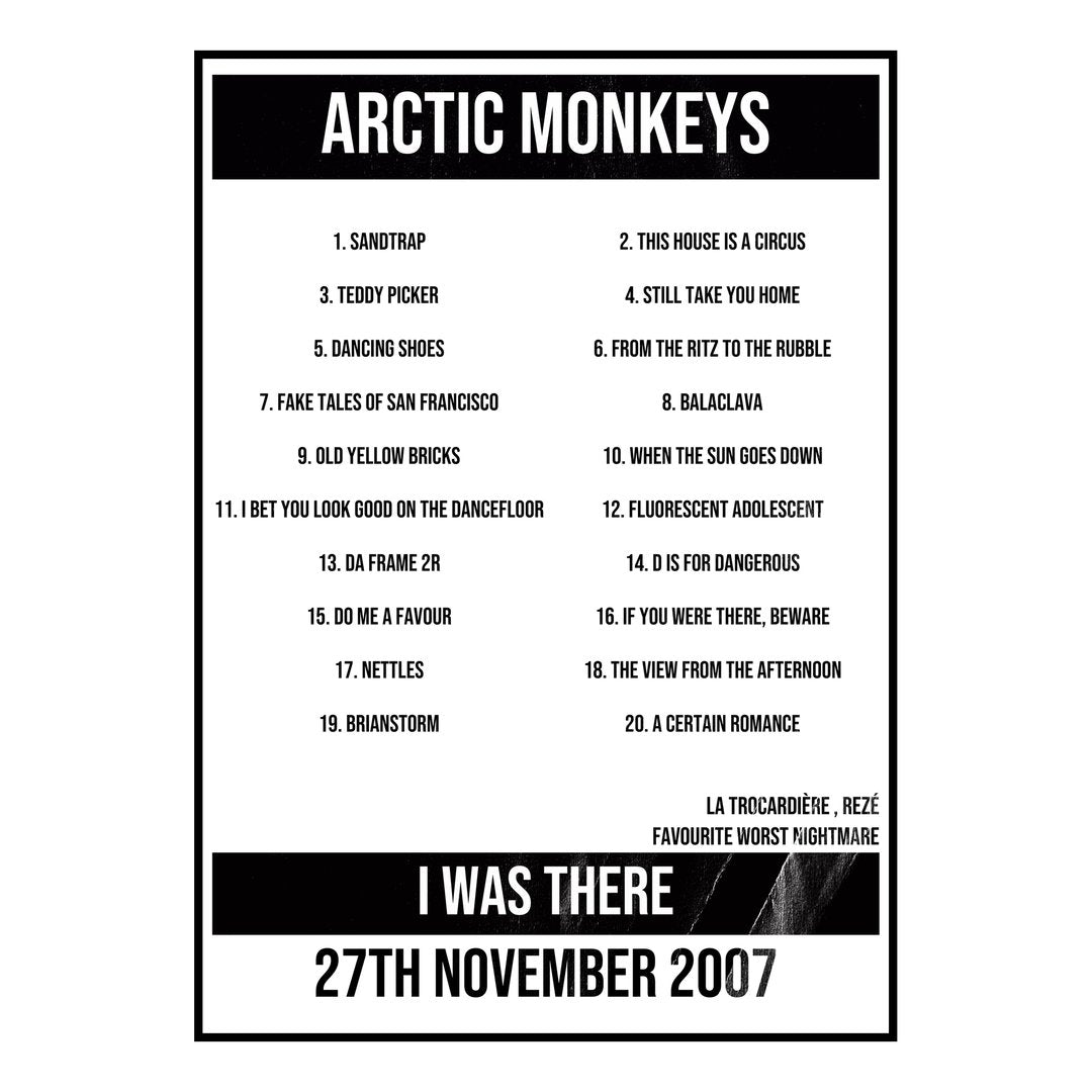 Arctic Monkeys Rezé 27th November 2007 Setlist poster