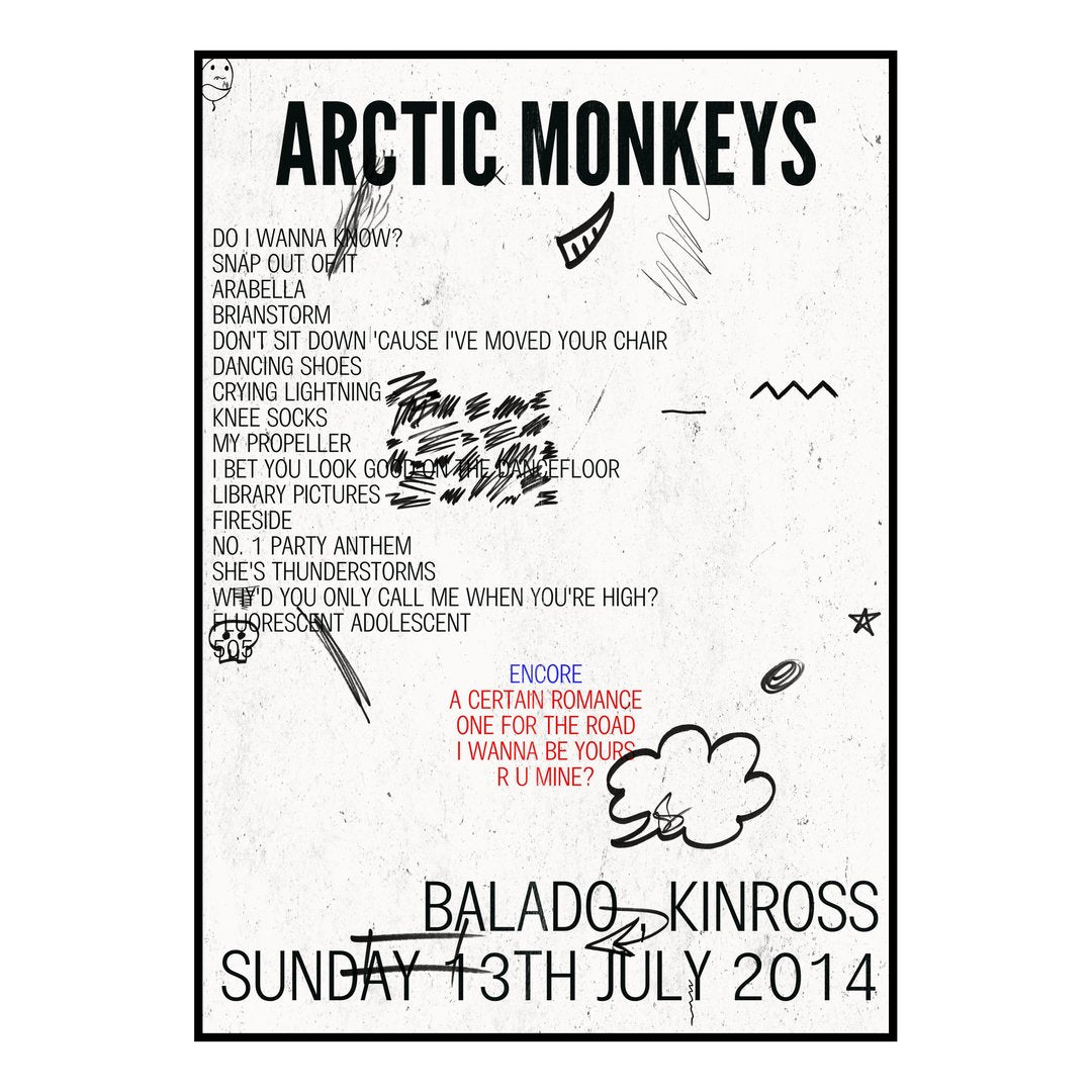 Arctic Monkeys Kinross 13th July 2014 Setlist poster
