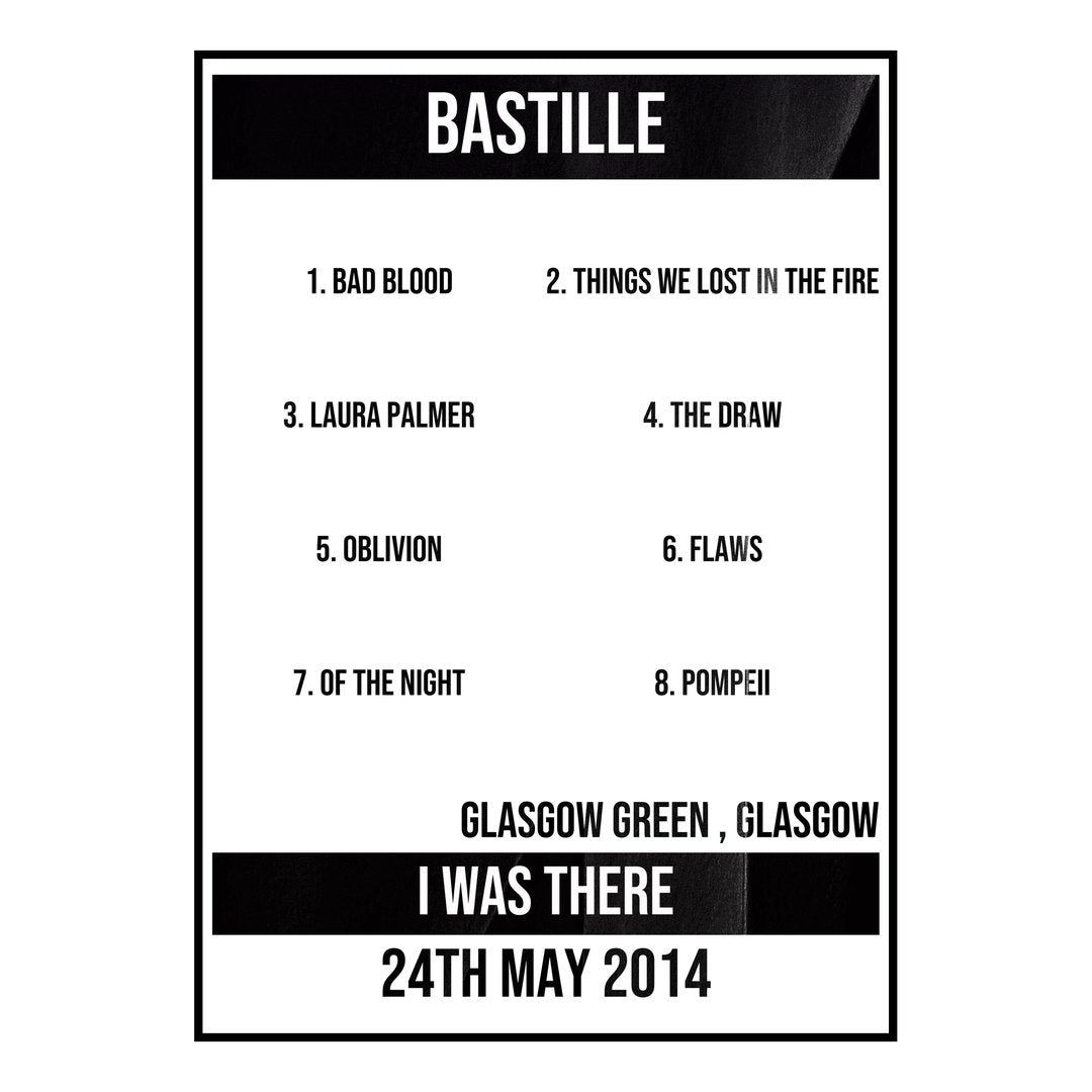 Bastille Glasgow 24th May 2014 Setlist poster
