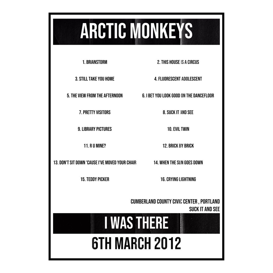 Arctic Monkeys Portland 6th March 2012 Setlist poster