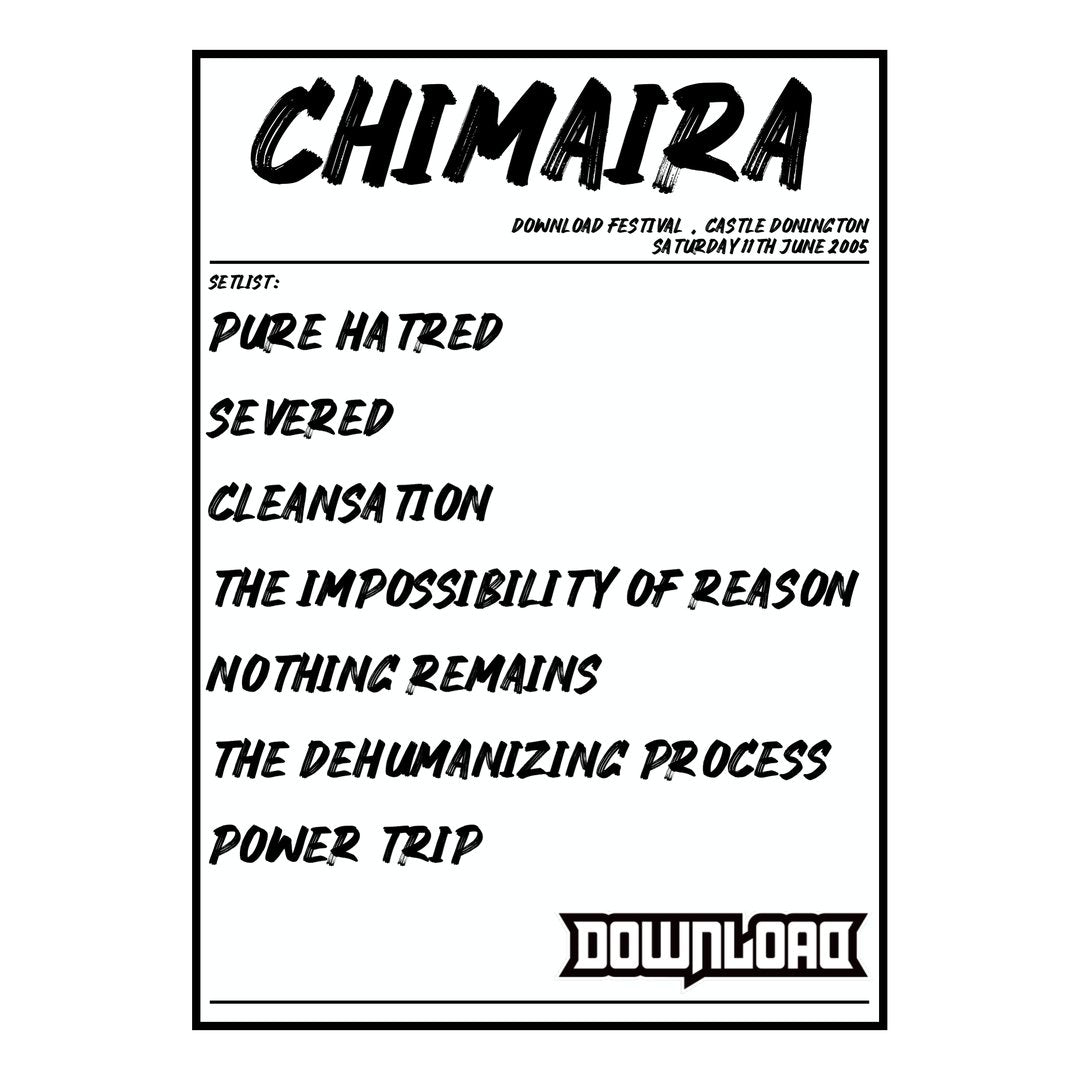 Chimaira Castle Donington 11th June 2005 Setlist poster