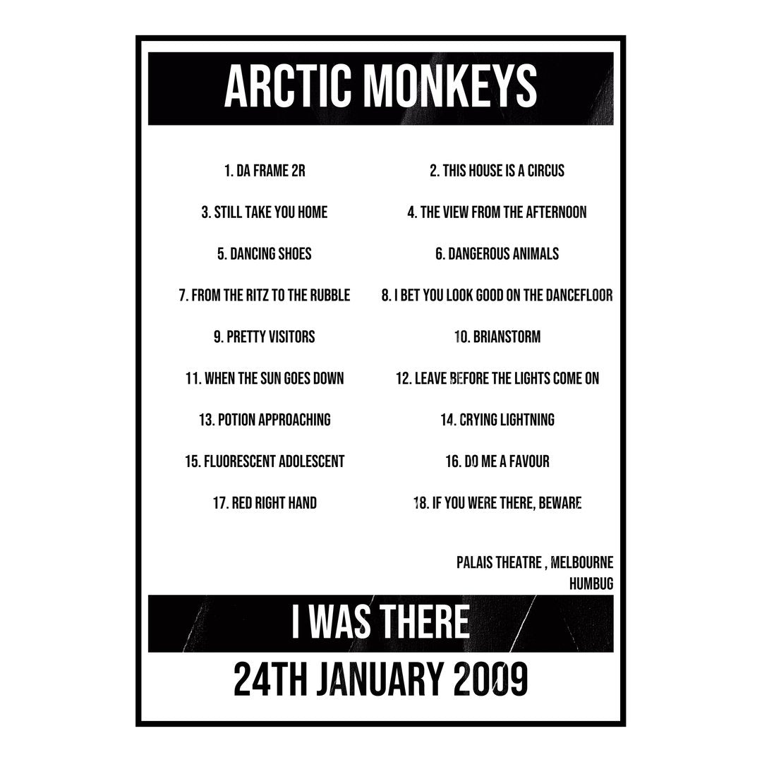 Arctic Monkeys Melbourne 24th January 2009 Setlist poster