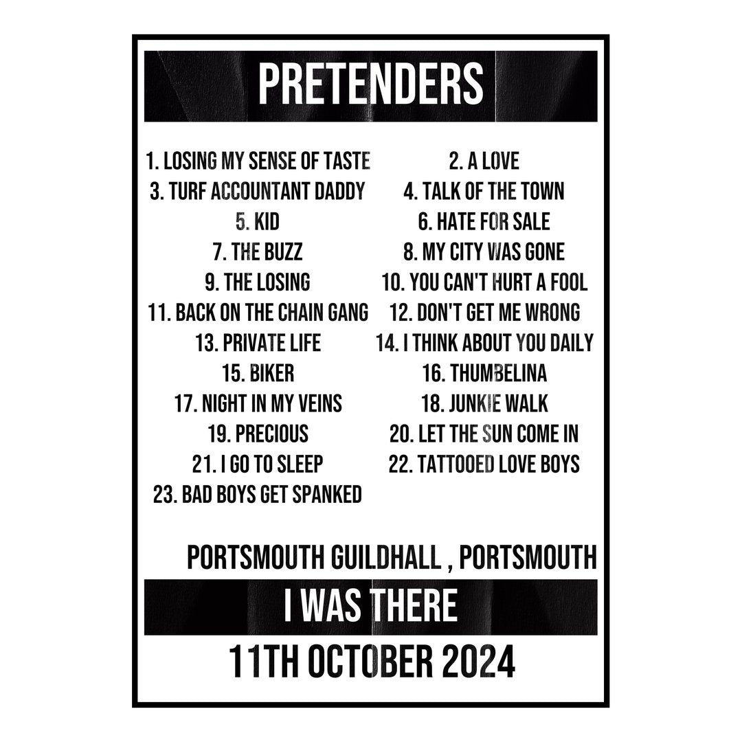 Pretenders Portsmouth 11th October 2024 Setlist poster