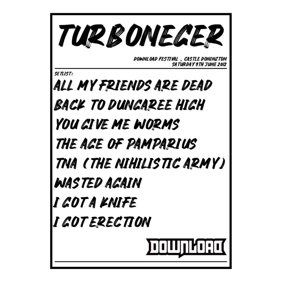 Turboneger Castle Donington 9th June 2012 Setlist poster