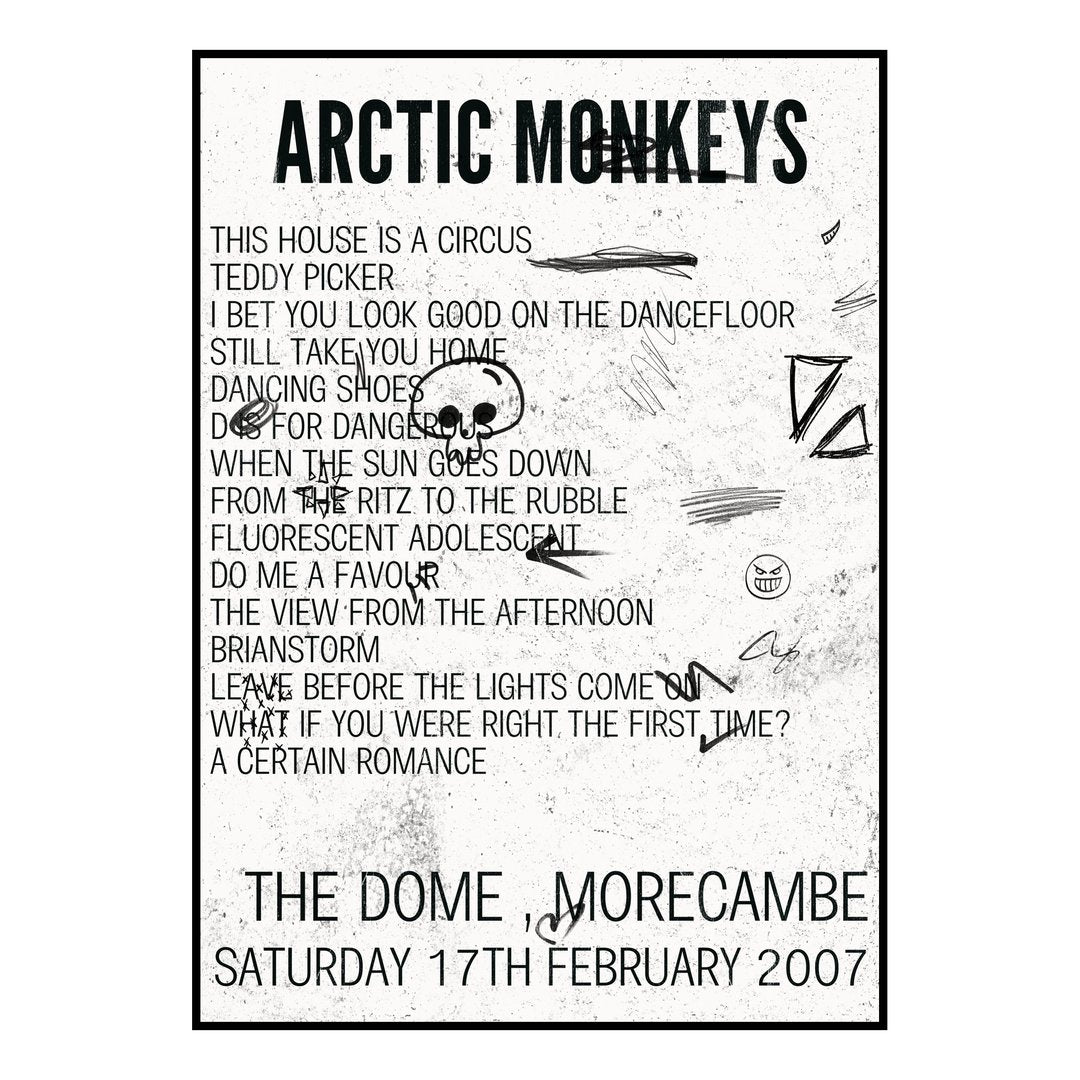 Arctic Monkeys Morecambe 17th February 2007 Setlist poster