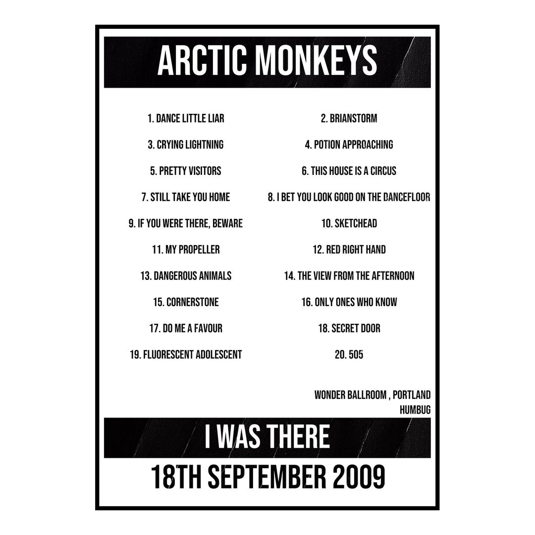 Arctic Monkeys Portland 18th September 2009 Setlist poster