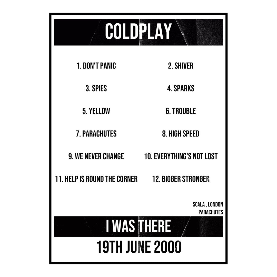 Coldplay London 19th June 2000 Setlist poster