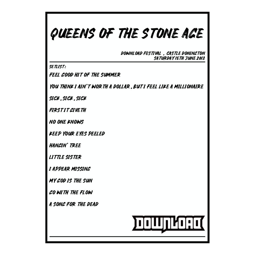 Queens of the Stone Age Castle Donington 15th June 2013 Setlist poster