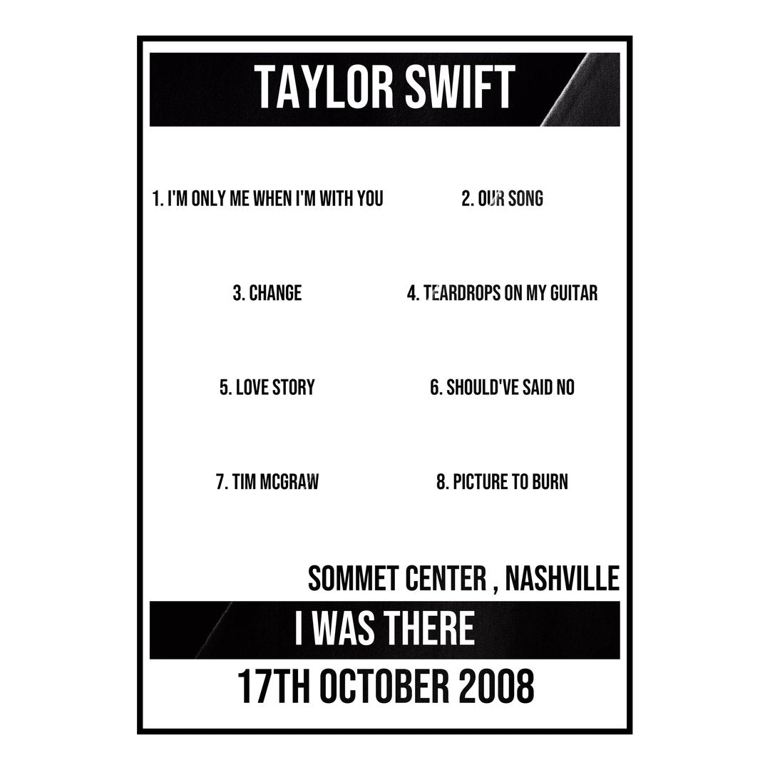 Taylor Swift Nashville 17th October 2008 Setlist poster