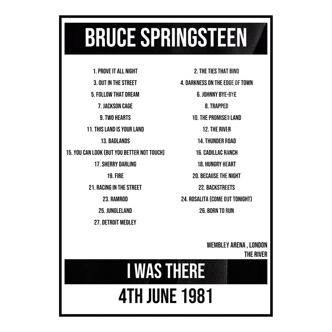Bruce Springsteen London 4th June 1981 Setlist poster