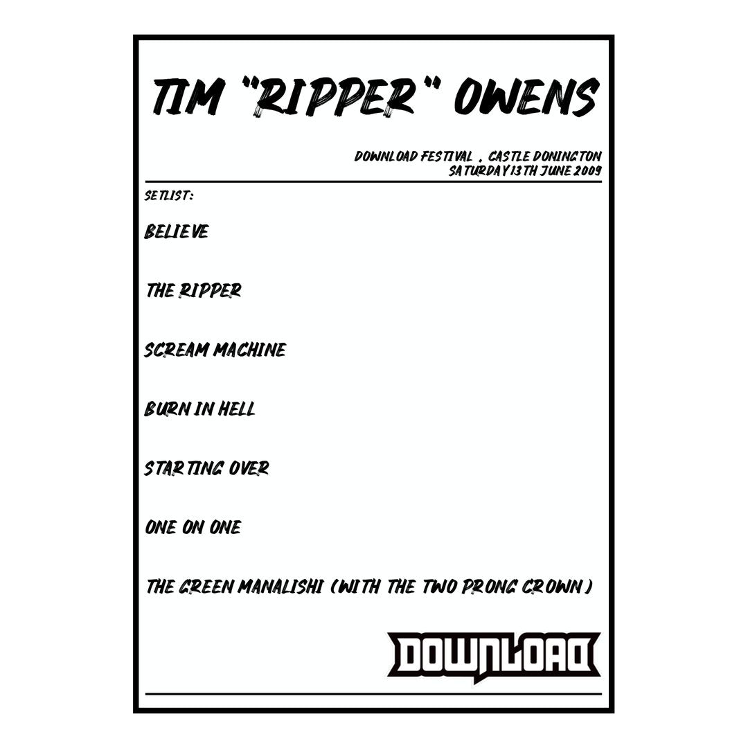 Tim “Ripper” Owens Castle Donington 13th June 2009 Setlist poster