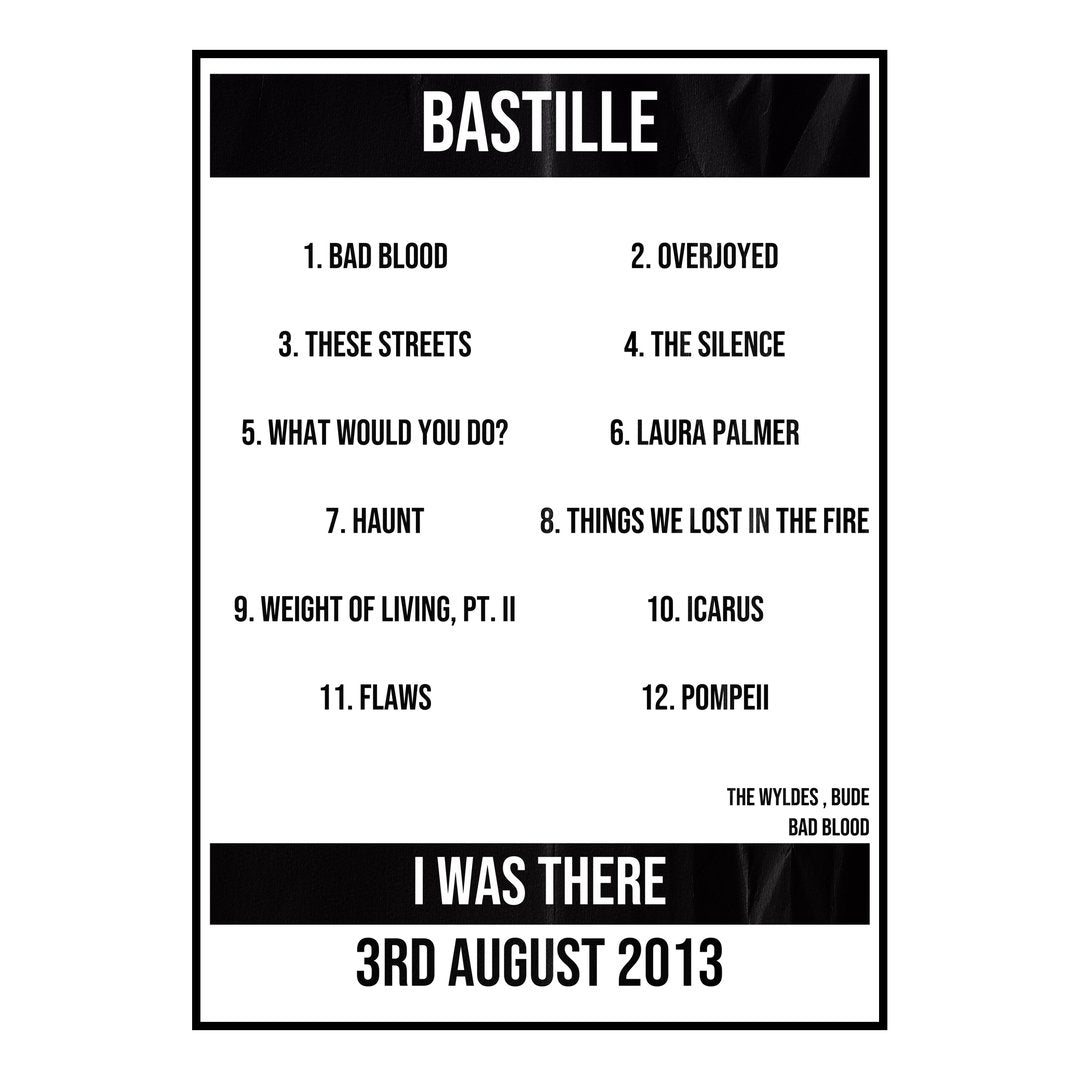 Bastille Bude 3rd August 2013 Setlist poster