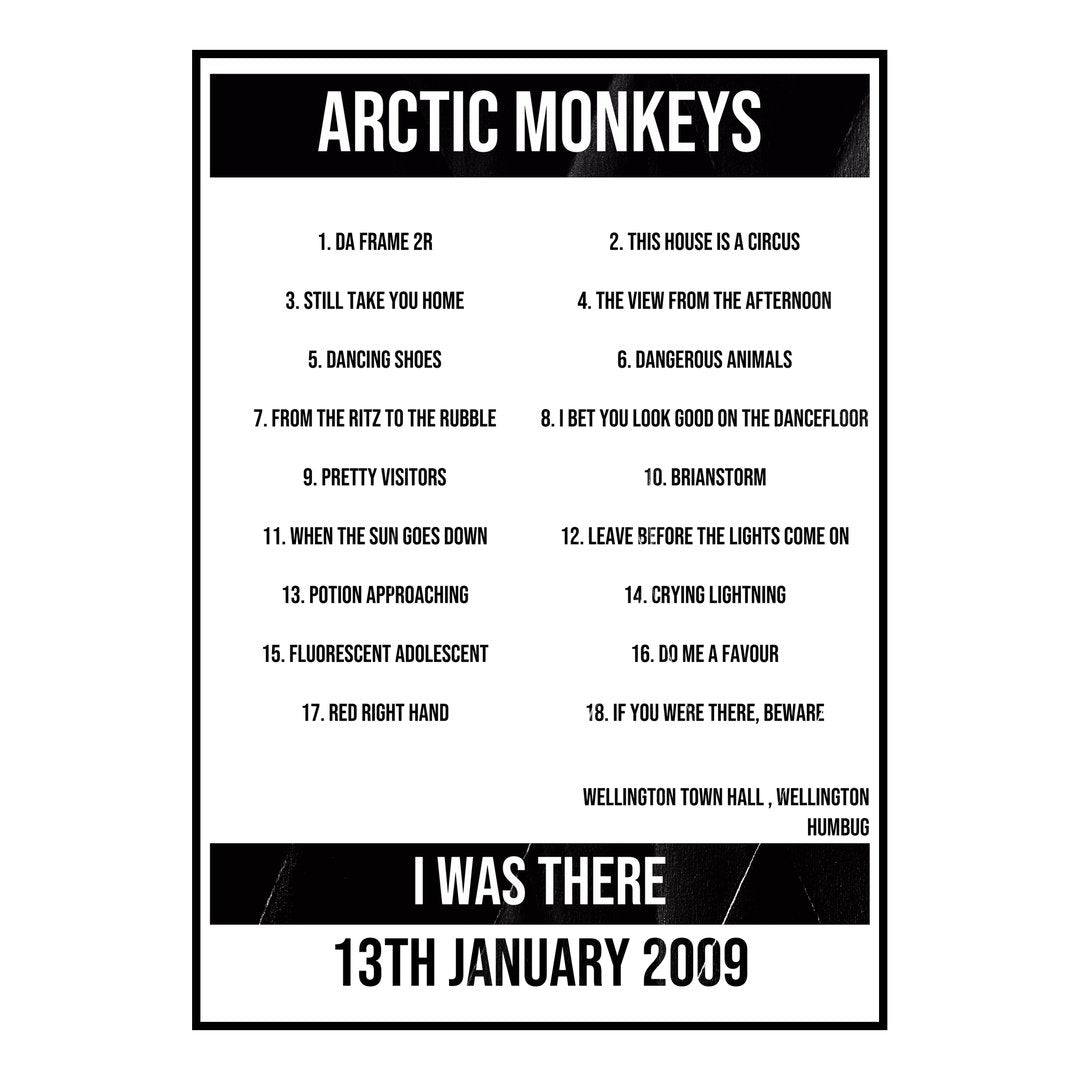 Arctic Monkeys Wellington 13th January 2009 Setlist poster
