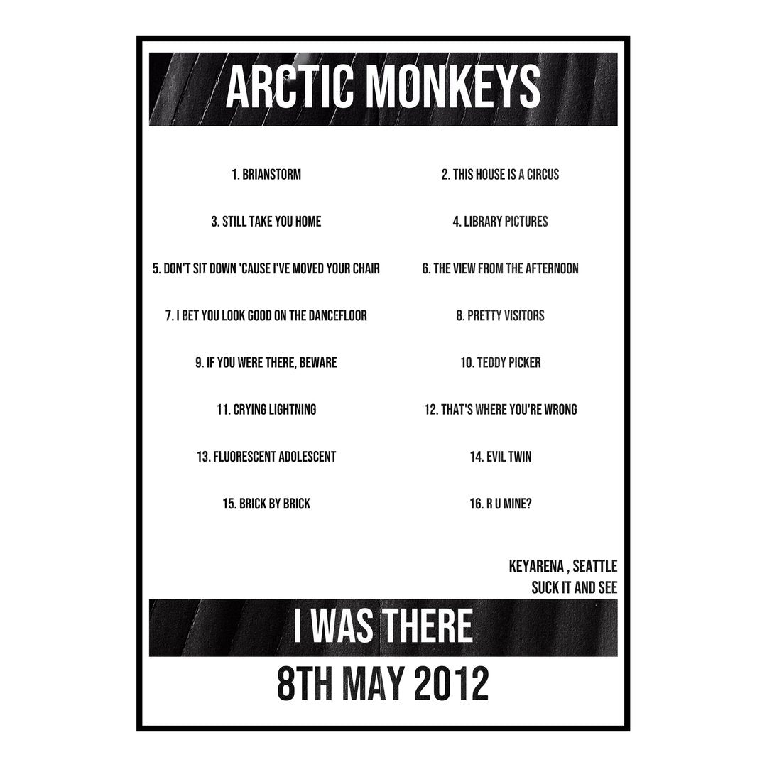 Arctic Monkeys Seattle 8th May 2012 Setlist poster