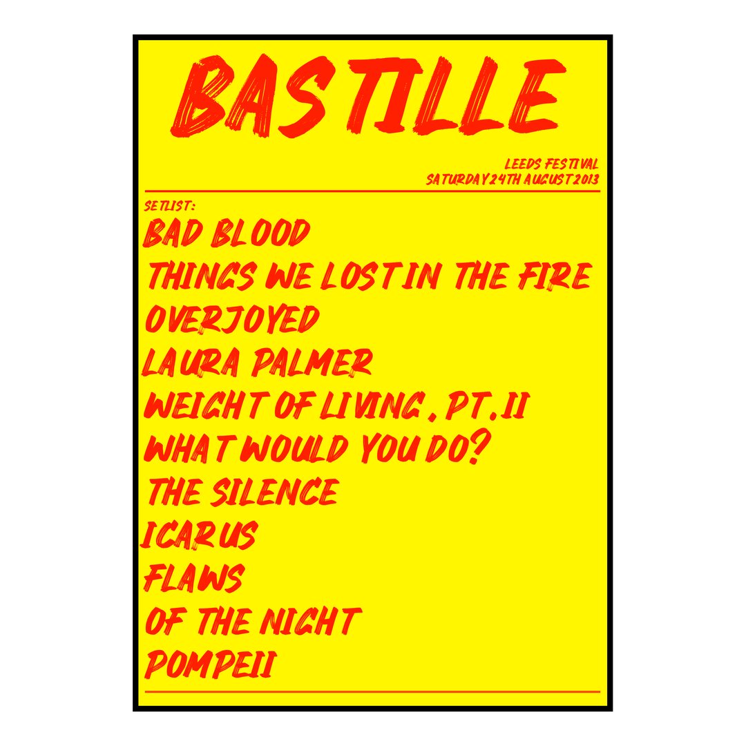 Bastille Bramham 24th August 2013 Setlist poster