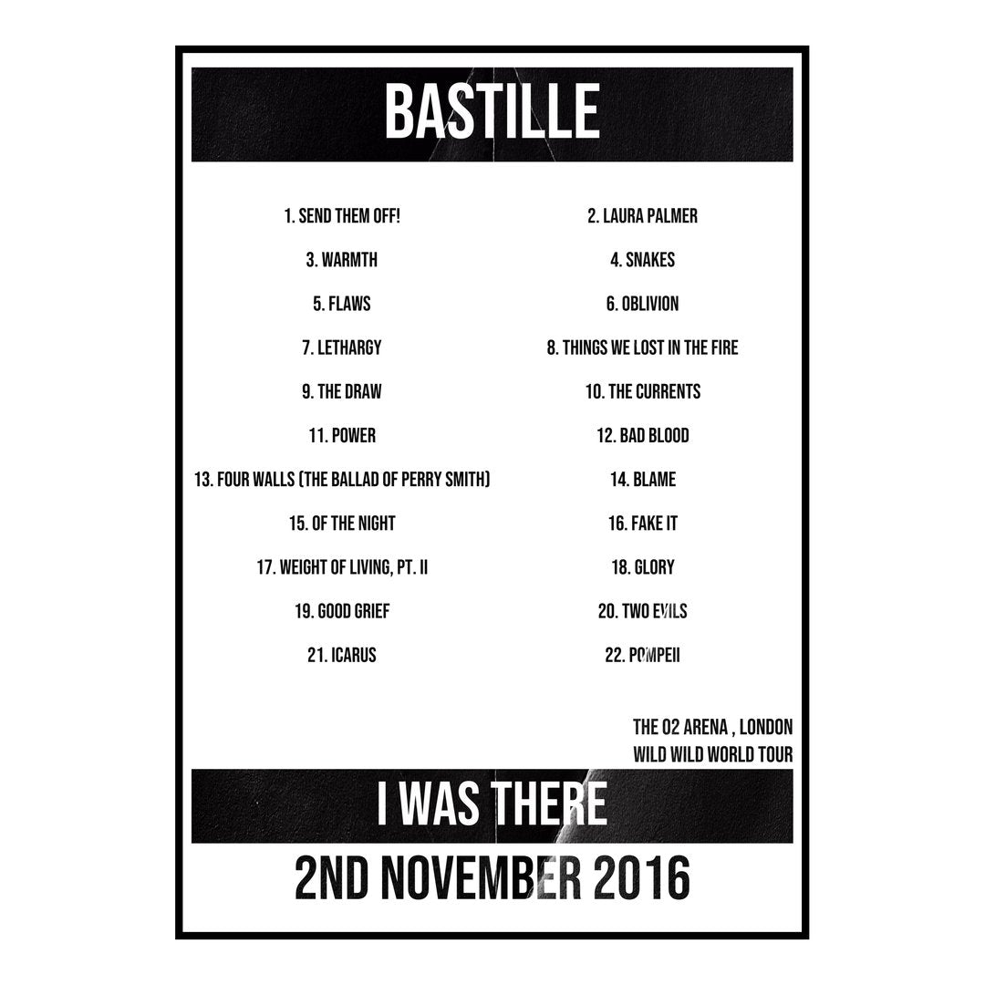 Bastille London 2nd November 2016 Setlist poster