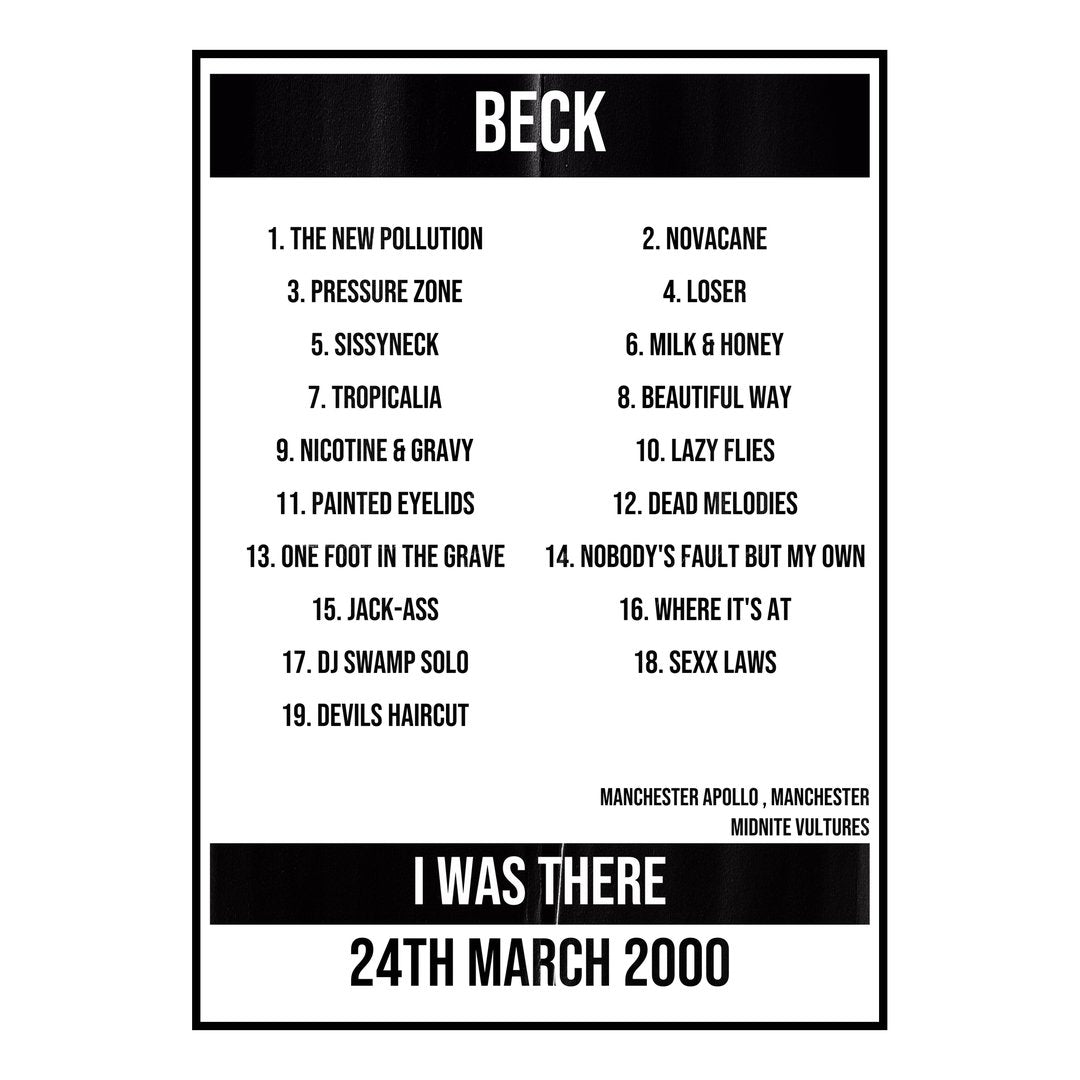 Beck Manchester 24th March 2000 Setlist poster