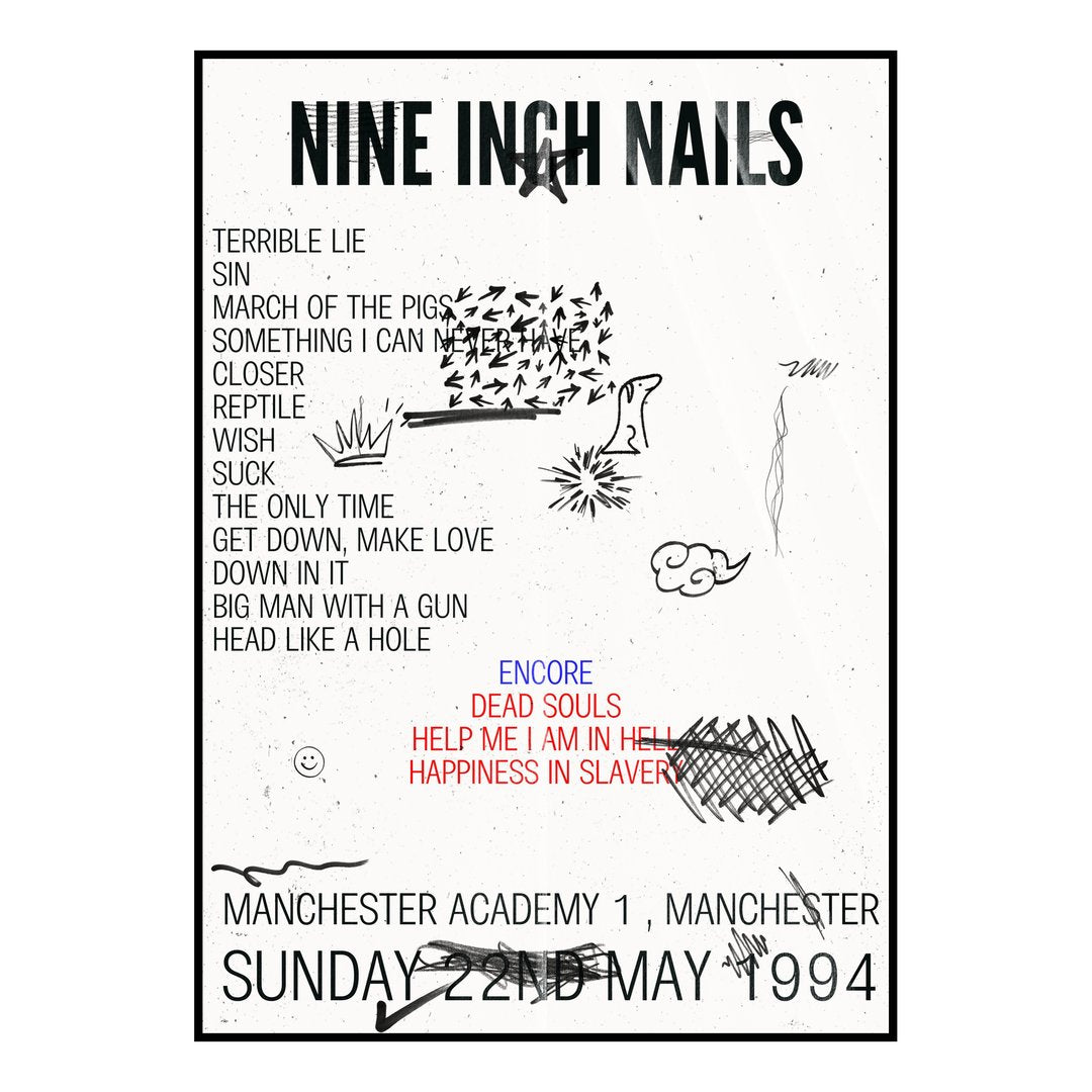 Nine Inch Nails Manchester 22nd May 1994 Setlist poster