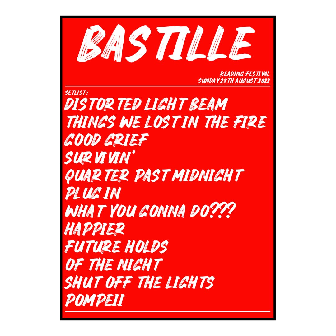 Bastille Reading 28th August 2022 Setlist poster
