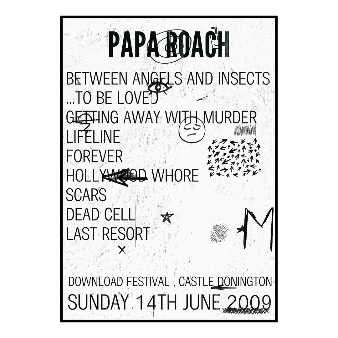 Papa Roach Castle Donington 14th June 2009 Setlist poster