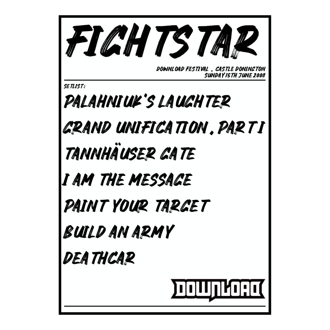Fightstar Castle Donington 15th June 2008 Setlist poster