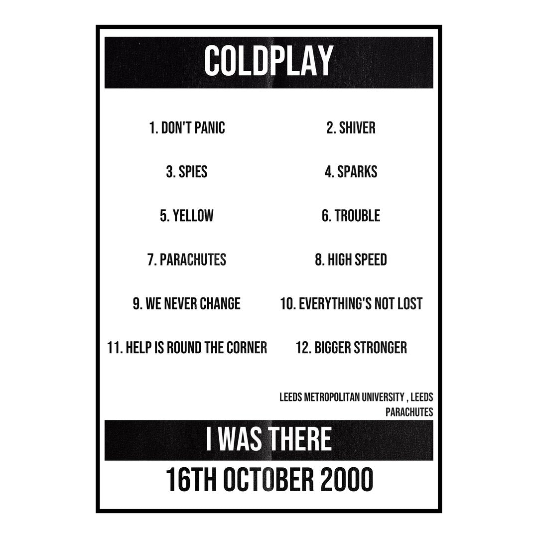 Coldplay Leeds 16th October 2000 Setlist poster