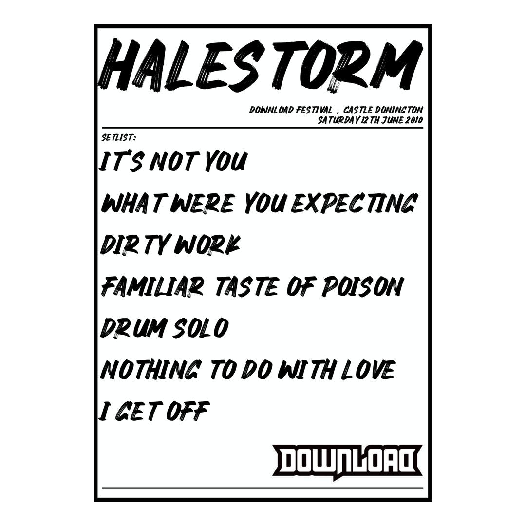 Halestorm Castle Donington 12th June 2010 Setlist poster