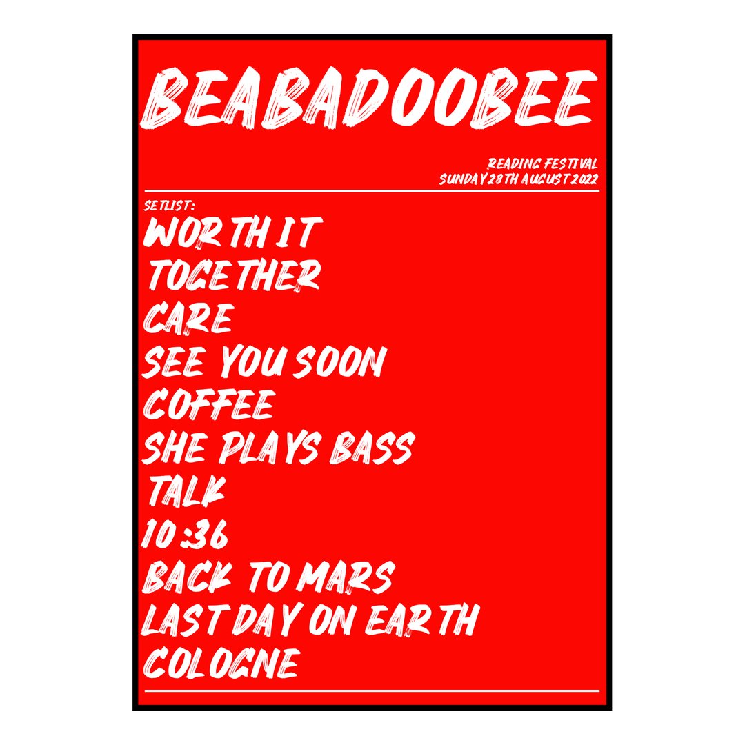 beabadoobee Reading 28th August 2022 Setlist poster