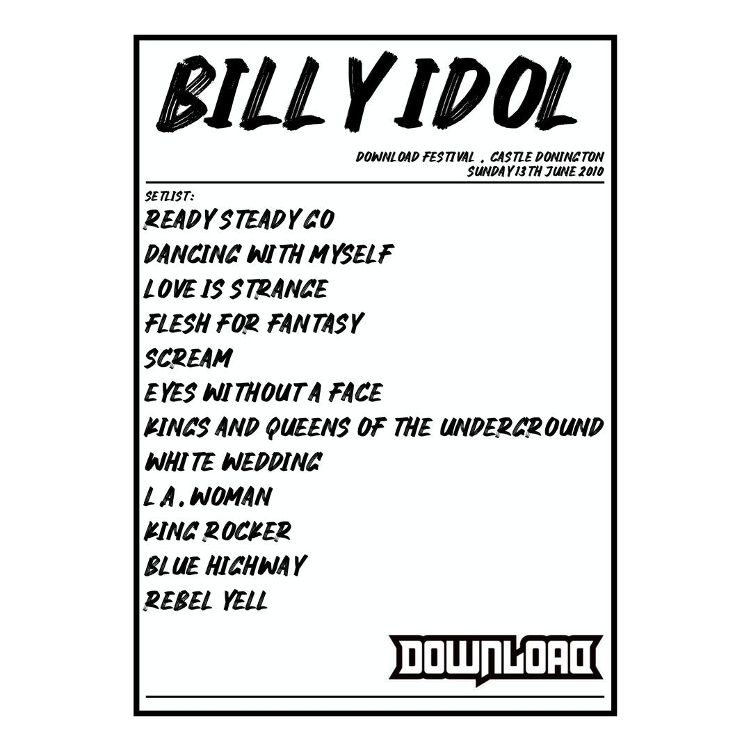 Billy Idol Castle Donington 13th June 2010 Setlist poster