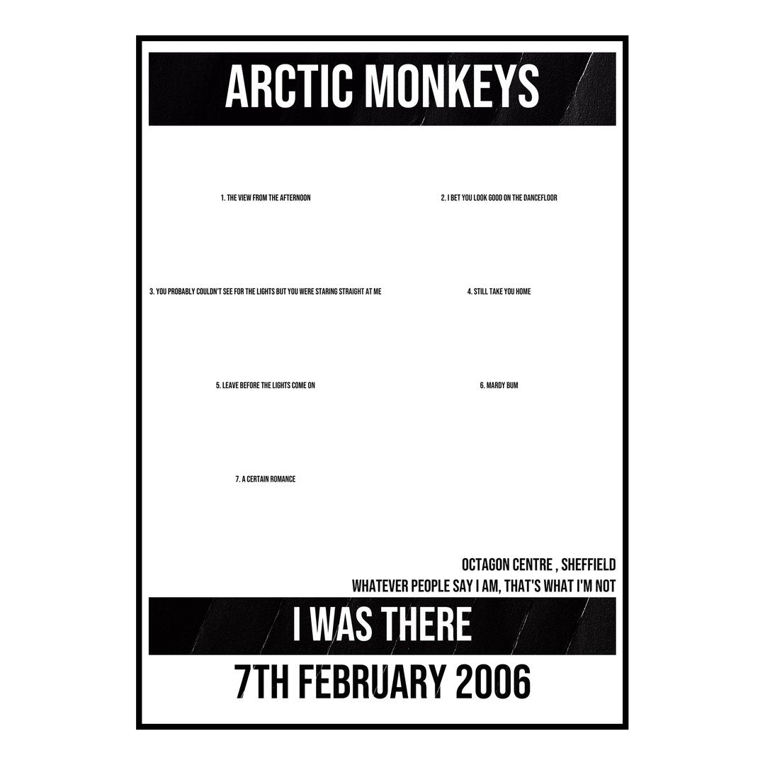 Arctic Monkeys Sheffield 7th February 2006 Setlist poster