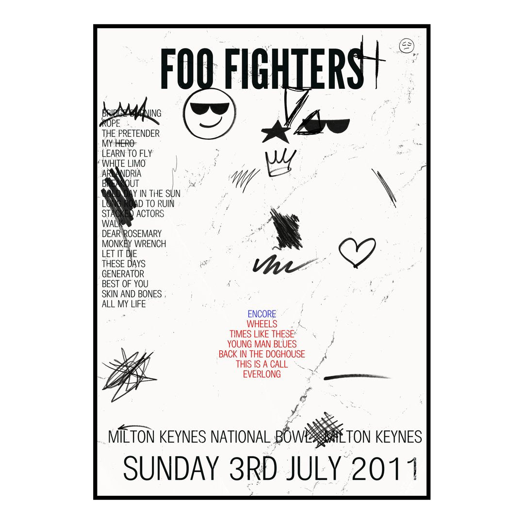 Foo Fighters Milton Keynes 3rd July 2011 Setlist poster