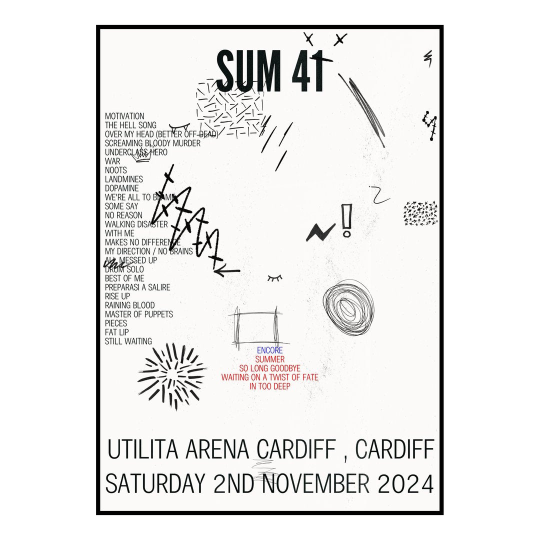 Sum 41 Cardiff 2nd November 2024 Setlist poster