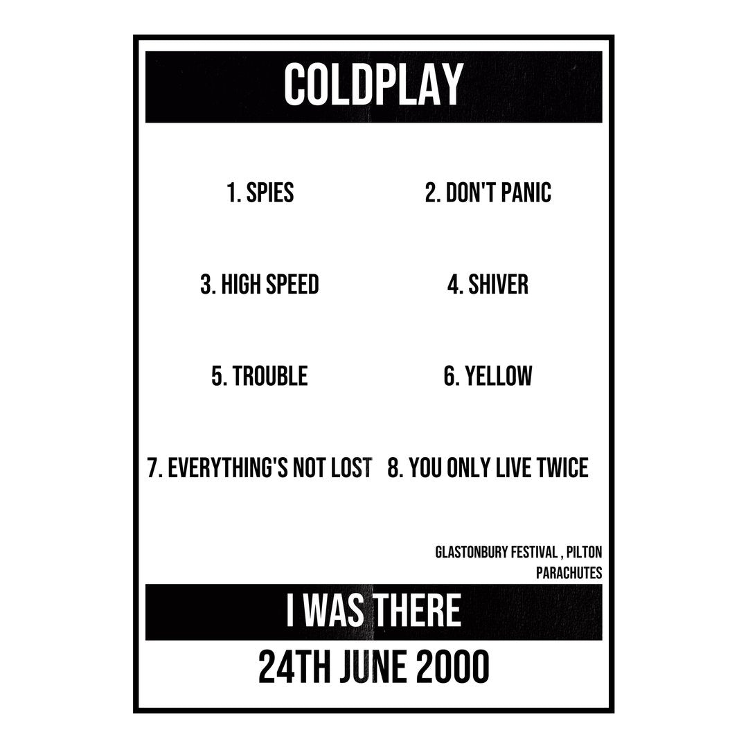 Coldplay Pilton 24th June 2000 Setlist poster