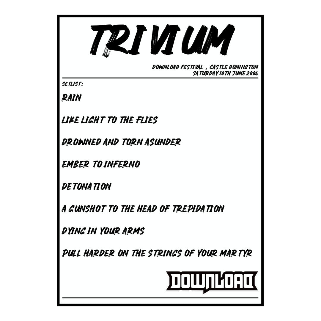Trivium Castle Donington 10th June 2006 Setlist poster