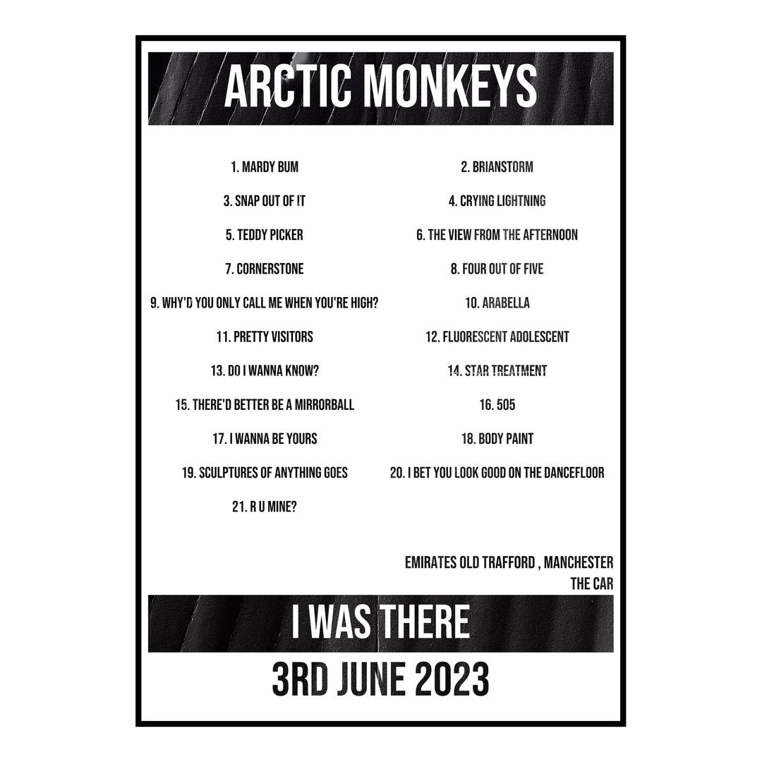 Arctic Monkeys Manchester 3rd June 2023 Setlist poster