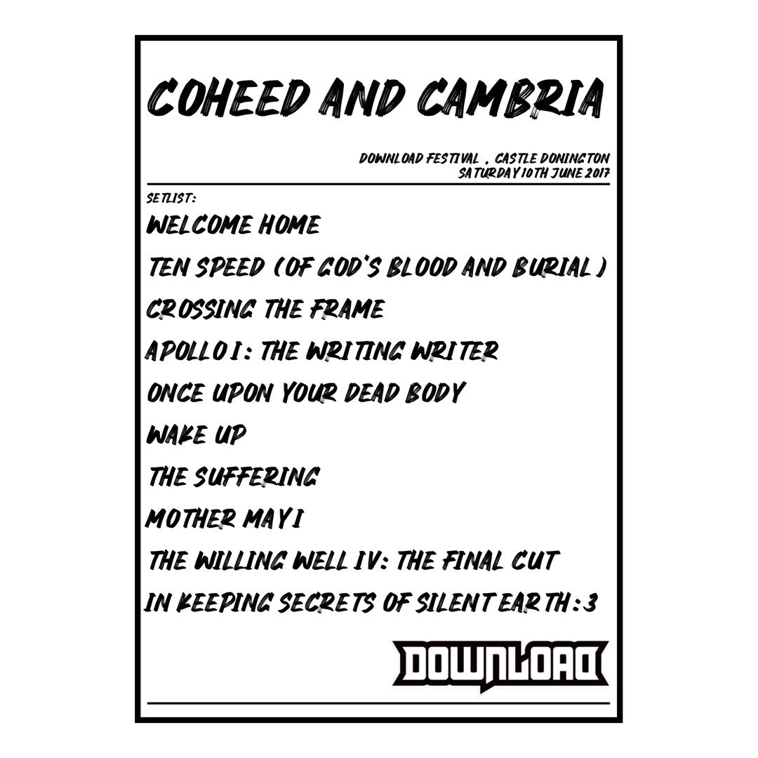 Coheed and Cambria Castle Donington 10th June 2017 Setlist poster