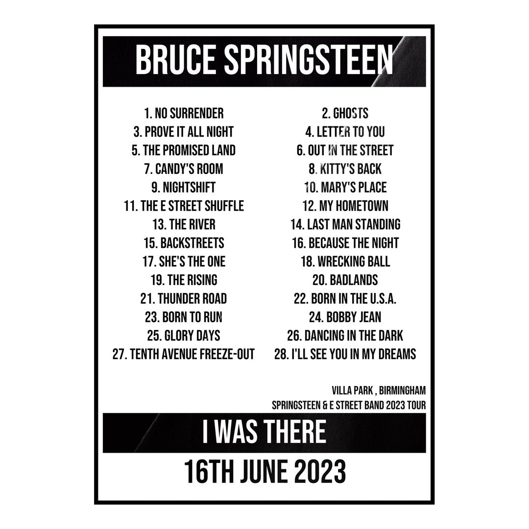 Bruce Springsteen Birmingham 16th June 2023 Setlist poster
