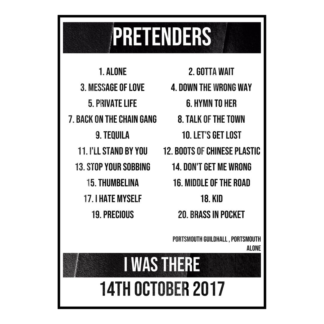 Pretenders Portsmouth 14th October 2017 Setlist poster